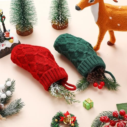 Geyoga 24 Pieces Mini Christmas Knit Stockings 6 Inch Cable Knitted Stockings Bulk Xmas Hanging Ornament Decoration for Christmas Tree Fireplace Holiday Party Favor(Red, Green) - Image 4