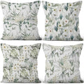 4 Pcs/Set Flowers Pillow Covers Summer White Floral Green Leaves Plants Watercolor Natural Scenery Linen Throw Pillow Covers for Outdoor Couch Sofa Farmhouse Bedroom Decor, 22"x22" by VieSavaran