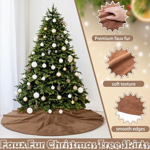 Viorawhite Brown Christmas Tree Skirt, 60 Inch Large Faux Fur - Image 4