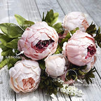 FiveSeasonStuff Rosy Pale Pink Artificial Peony Bouquet Set of 2 - Image 4