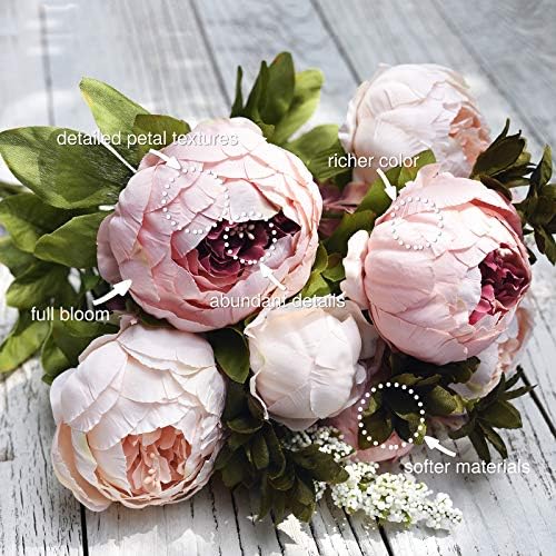 FiveSeasonStuff Rosy Pale Pink Artificial Peony Bouquet Set of 2 - Image 4