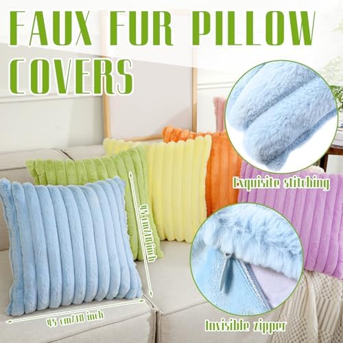 Mixweer 6 Pcs Back to School Faux Fur Plush Throw Pillow Covers 18x18 Inch - Image 4