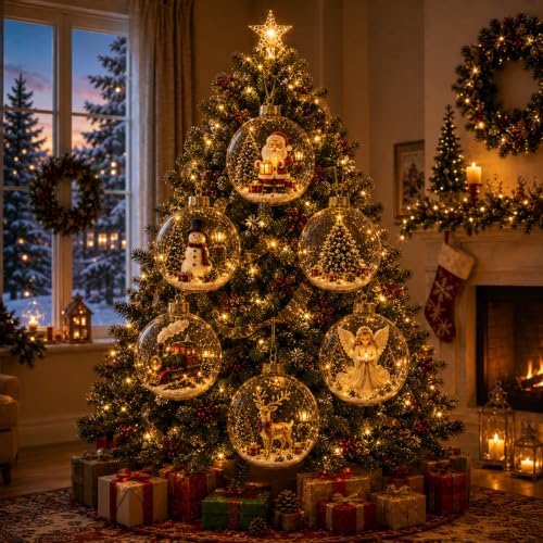 12PCS Glowing Christmas Ornaments - Mini Gold Light-Up Christmas Ball Ornaments - Christmas Tree Ornament with Warm LED Light for Tree Mantel, Holiday Scene Decoration & Gift - Image 3