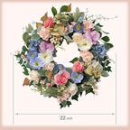 22" Artificial Flower Wreath, Colorful Spring/Summer Floral Wreaths with Roses Orchid Gardenia Hydrangea for Front Door Wall Window Holiday Festival Party Banquet Wedding Decor - Image 3
