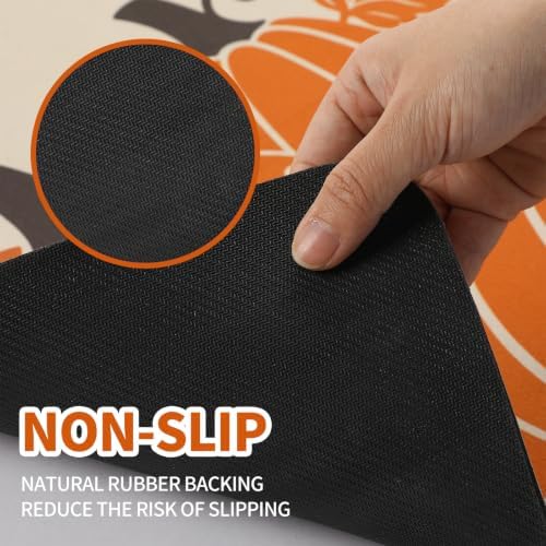3Pcs Hello Fall Pumpkin Non‑Slip Doormat Maple Leaf Seasonal Kitchen Mats | Diatomaceous Earth Harvest Floor Rugs, 16x28 16x47 Inch for Front Door Entryway Indoor Patio, Farmhouse Home Decor - Image 4