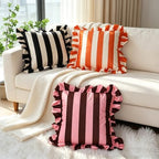 vctops Ruffle Square Throw Pillow Covers Boho Pink and Red Striped Decorative Pillowcases Set of 2, Soft Velvet Accent Cushion Cover Cases for Sofa Bed Living Room Decor (Pink Coffee,18"x18") - Image 5
