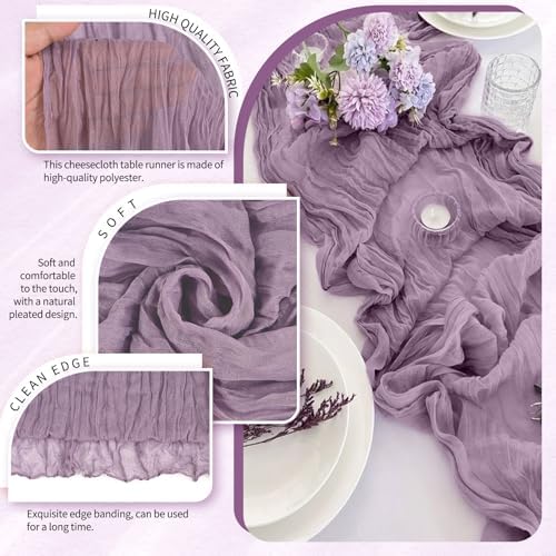 30 Pack Cheesecloth Table Runner 10FT Purple Table Runner Boho Gauze Cheese Cloth Table Runners Long Rustic Sheer Table Decorations for Wedding Party Baby Bridal Shower Birthday Holiday Home - Image 3