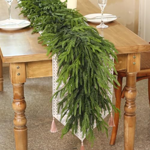 2Pcs 6FT Lifelike Touch Fake Norfolk Pine Garland for Christmas Home Decor by Juxdp