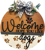 Wood front door sign Wood sign Home decor Welcome sign Sign for front door House warming gift Wedding gift (Dog Paw dogs-DS026(A8) S003, 15" Width) by Unknown