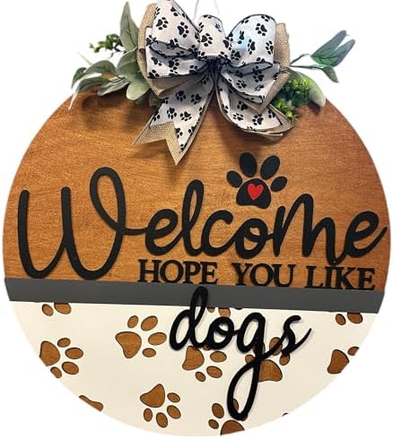 Wood front door sign Wood sign Home decor Welcome sign Sign for front door House warming gift Wedding gift (Dog Paw dogs-DS026(A8) S003, 15" Width) by Unknown