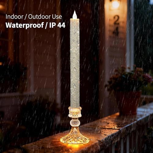 LED Flameless Taper Candles with Illuminated Holder-Glass Candle Holder - Image 3