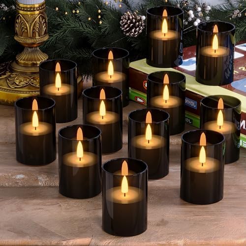 12Pack Flameless LED Candles with Timer, Battery Operated, Black, 2"x3" by VIODAIM