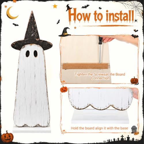 Novabright 30.2 H Halloween Witch Ghost Porch Sign Standing Wooden Decor - Image 3