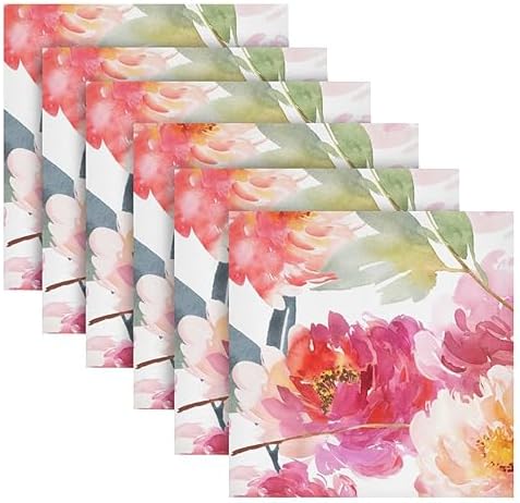 Pink Floral Cloth Napkins 20 X 20 Inch, Table Dinner Washable Napkins Set Polyester for Party Dinner Decoration,Set of 6 - Image 6