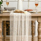 Artoid Mode 10PC Gold Stars Beige Gauze Table Runner 120 Inch 10FT, Reversible Glitter Sheer Dining Wedding Holiday Birthday Table Decor for Home Party - Image 2