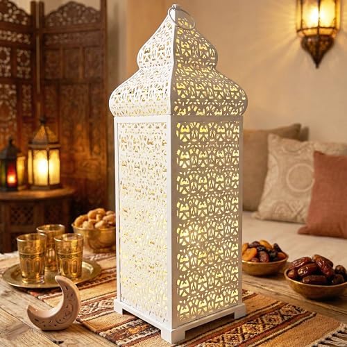 Vela Lanterns Decorative Indoor Moroccan Floor Candle Holder, White, XL - Image 6