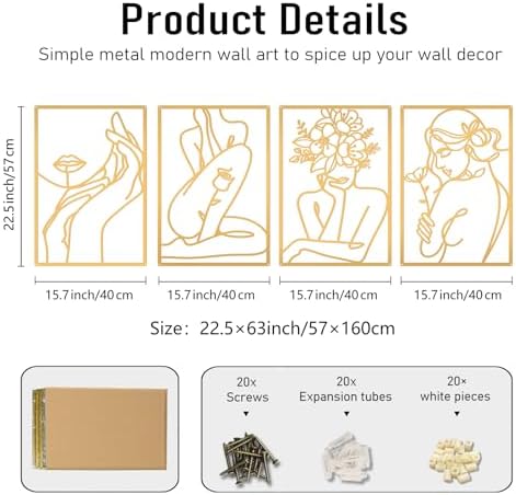 Gold Metal Abstract Wall Art, Floral Minimalist Line Decor For Bedroom - Image 5