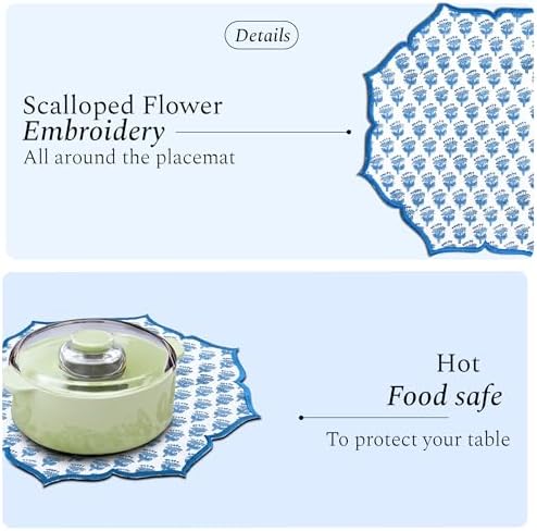 CPC Apatite Blue Block Print Cotton Floral Placemat 15x15 Inch, Set of 4 - Image 4