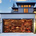 8X7Ft Fall Garage Door Cover Decorations, Autumn Pumpkin Rustic Fireplace Leaves Backdrop Door Cover Fall Thanksgiving Wall Banner Backdrop Background for Home Window Patio Yard by JAWO