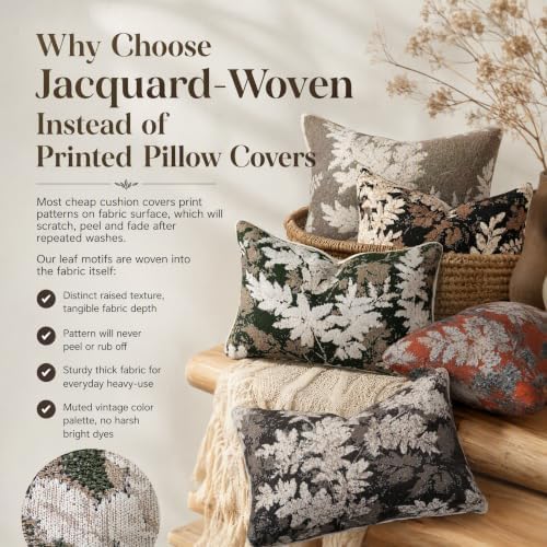 Set of 2 Chenille Throw Pillow Covers 12x20 Inches, Vintage Fall Maple Leaves Farmhouse Decor Cushion Covers Soft Autumn Decor for Sofa Living Room Bedroom Green - Image 2