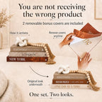 5Pcs Set: 3 Linen Decorative Books for Home Decor, Wood Knot & Bead Garland - Image 2