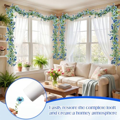8 Pcs 6 ft Artificial Flowers Wisteria Garland, Blue - Image 6