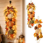 Rustic Harvest Wooden Door Hanger, Pumpkin Maple Fall Bowknot Wall Hanging Sign with Light Autumn Wreath Decorations, Wreath Farmhouse Porch Front Door Home Gift (Orange#4) - Image 5