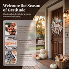 Fall Wreath for Front Door,Autumn Harvest Porch Decor,22inch Blessed Fall Door Wreaths with White Pumpkin,thanksgving Farmhouse Decoration with Ribbon Bow for Indoor Outdoor, Front Door Wreaths - Image 3