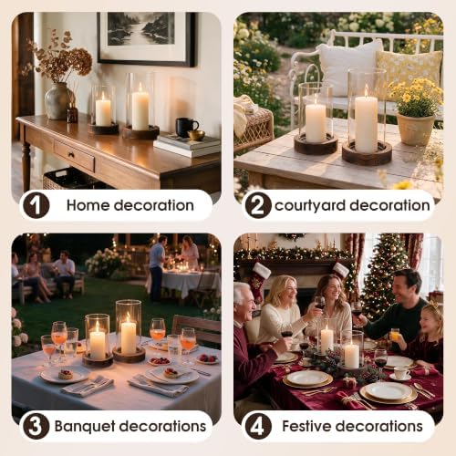 Hurricane Candle Holder Wooden: Set of 2 Candle Holder Pillar with Wood Base Clear Glass Sleeve – Rustic Wooden Candle Holders for Home Decor, Weddings, Table Centerpiece(Brown) - Image 7