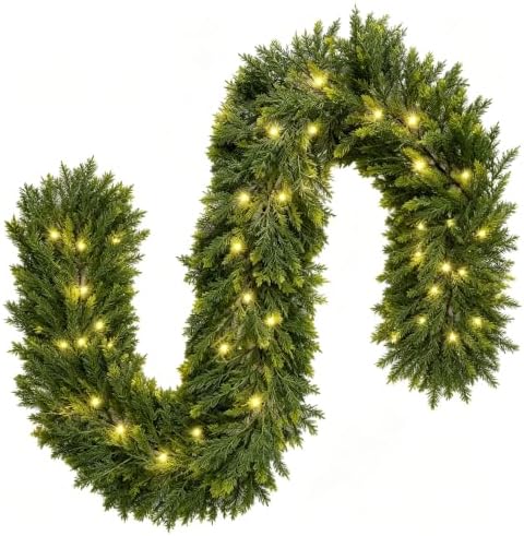 HipTree 9FT Real Touch Lighted Christmas Cedar Garland with Lights String - Image 6