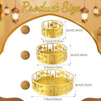 meekoo 5 Pcs Ramadan Serving Trays Eid Mubarak Round Crescent Moon Star Shaped Metal Food Trays Iron Platters for Serving Food Home Islamic Muslim Party Decoration Table (Gold,Castle Hollow Style) - Image 2