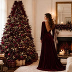 Hollowfly Burgundy 56 Pcs Velvet Christmas Balls Ornaments Set - Image 2
