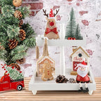 Tiered Tray Stand, Rustic Wooden 2 Tier Decorative Tray with Bead Garland, Farmhouse Square Wood Serving Tray Counter Centerpiece for Coffee Bar Home Decor Holiday Christmas Housewarming Gifts (White) - Image 5
