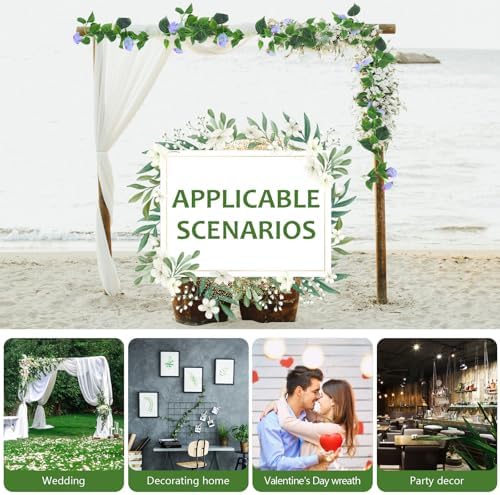 FOMIYES 2Pcs Artificial Morning Glory Vines Silk Garland Blue Hanging Green Plants for Wedding Outdoor Wall Fence Stairway Decor - Image 3