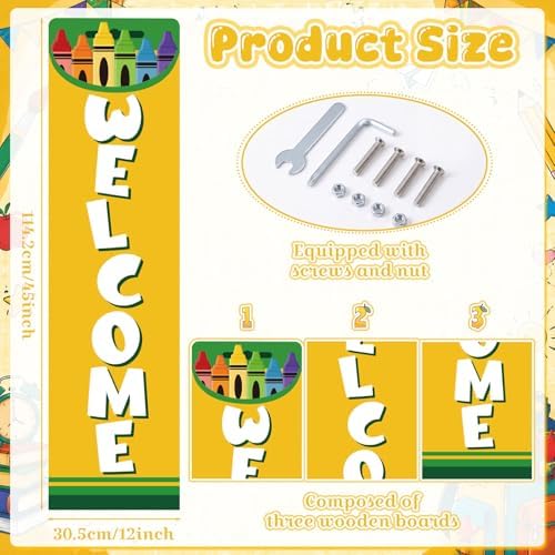 Capoda Welcome Back to School Porch Sign Crayon Classroom Decorations 45 x 12 Inch Crayon Wooden Sign First Day of School Wood Door Plaque for Kindergarten Preschool Elementary Wall Entryway Yard - Image 3