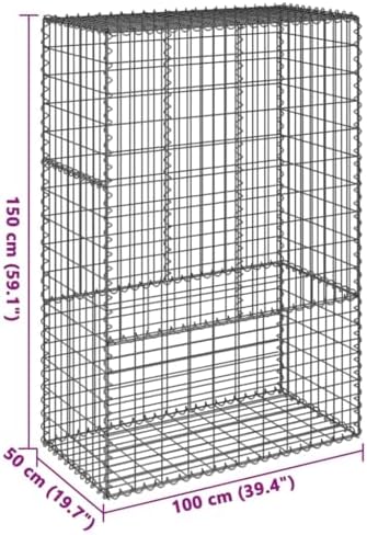 vidaXL Gabion Basket with Cover 39.4"x19.7"x59.1" Galvanized Iron - Image 3