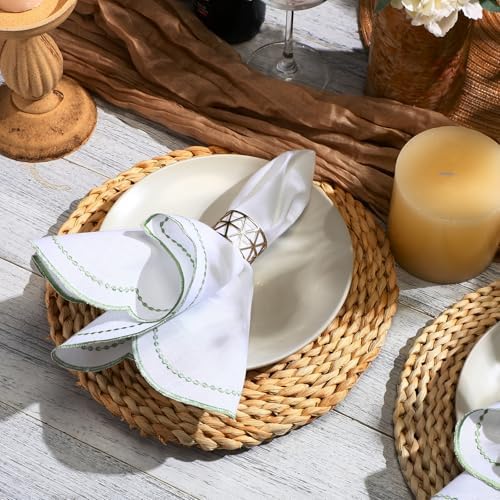 Hahafelt 12 Set Scalloped Cloth Napkins, Embroidery Polyester, Sage Green - Image 4
