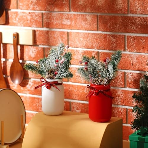 Lyrow 6 Pack Christmas Mason Jar Table Centerpiece Faux Berry and Pine Bell Kitchen Winter Spring Farmhouse Decoration for Home Kitchen Tiered Tray Decoration(Bell Style) - Image 5