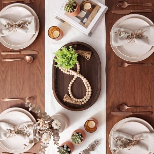 Mumufy 16" x 11.8" Oval Decorative Tray with 58" Bead Garland, Deep Brown - Image 3