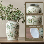 Ceramic Flower Vase for Home Decor, Green Vintage Decorative Vase 8 Inch - Image 4