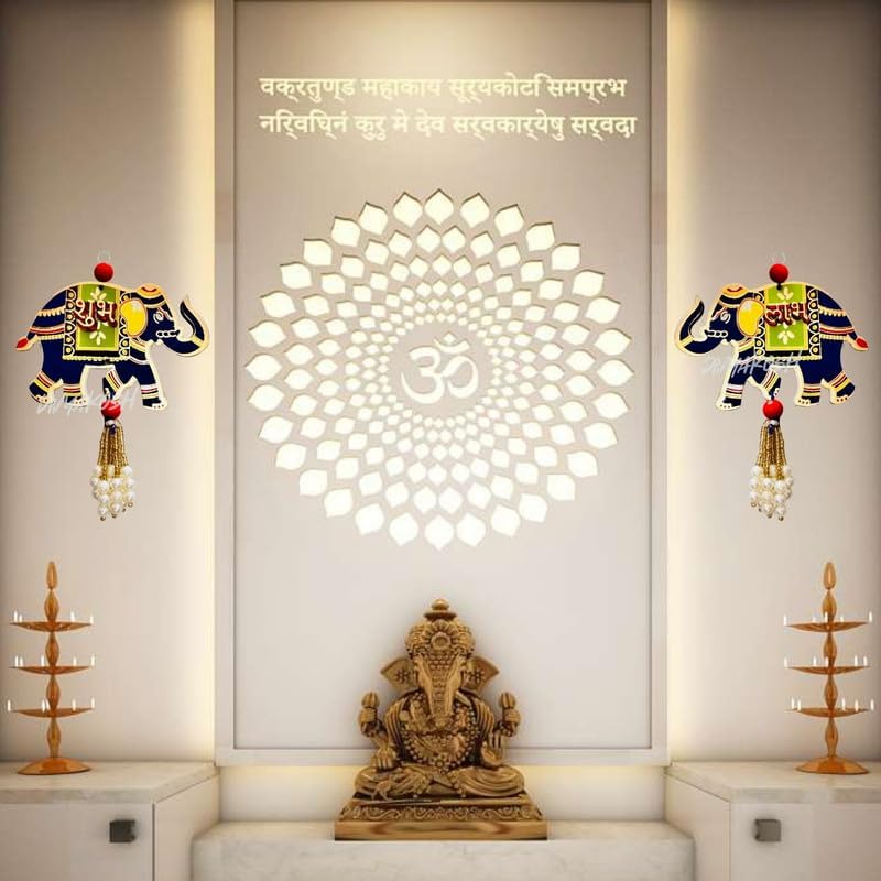 Divyakosh Door Hangings for Home | 2 Pair (4 Pieces), Blue, Size - 5 Inch each| Temple & Pooja Decoration Items, Elephant Shubh-Labh Hanging Wall/Door Decoration - Image 7