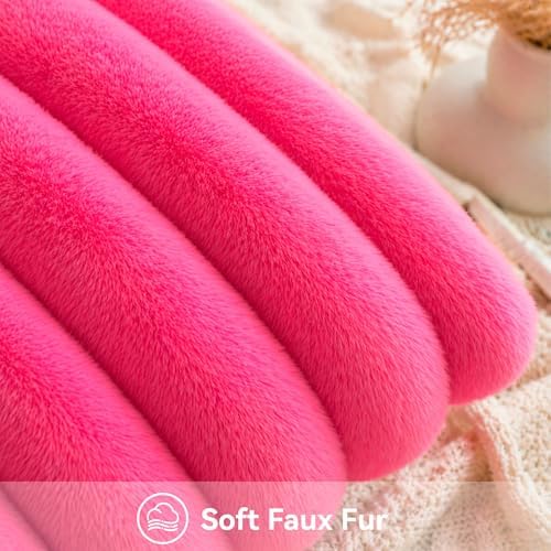 Faux Fur Decorative Throw Pillow Covers 20x20 Set of 2, Rose Red - Image 5