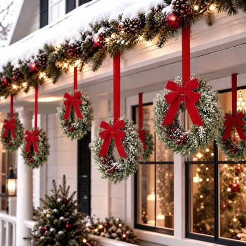 Barydat 18 Pcs 15" Mini Christmas Wreaths for Kitchen Cabinet with Long Bow - Image 6