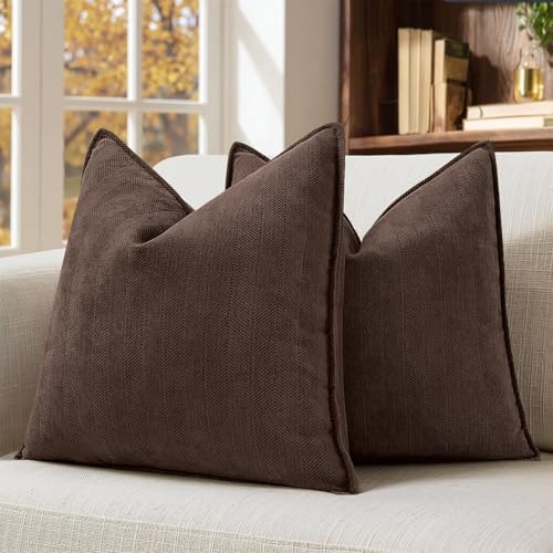 MIULEE Pack of 2 Reddish Brown Euro Shams Chenille Pillow Covers 24x24 Inch by MIULEE