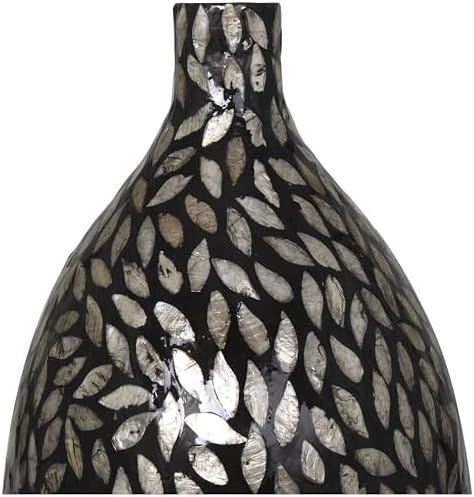 Deco 79 Mother of Pearl Shell Handmade Decorative Vase Mosaic Floral Inspired Centerpiece Vase, Flower Vase for Home Decoration 11" x 11" x 22", Black - Image 2