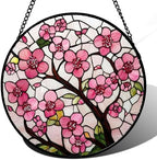 Pink Cherry Blossoms Stained Glass Window Hanging Suncatcher Gifts 12" by Follow