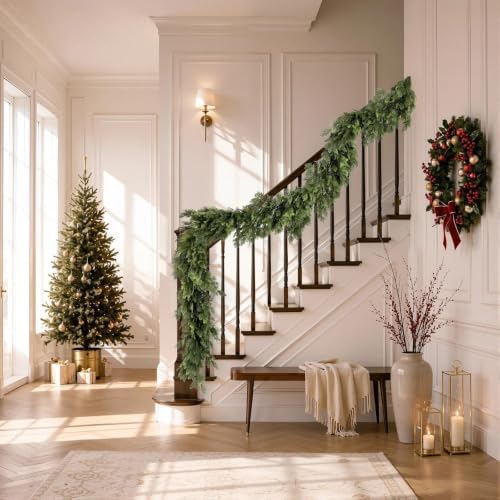 Christmas Garland 6FT Decorations Real Touch Cedar Cypress Pine Greenery Artificial Green Christmas Garland for Mantle, Fireplace, Table, Stairs, Door, Porch, Indoor Outdoor Decorations, 2PCS - Image 5