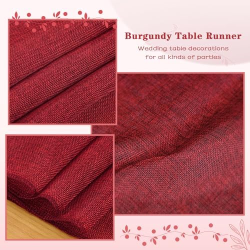 Burlap Table Runner Burgundy Jute Table Linens 2 Pack 13 x 84 Inch - Image 4
