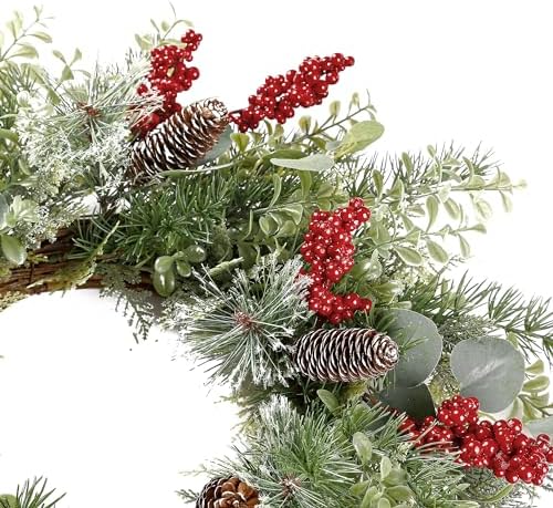 Sggvecsy 21 Inch Artificial Christmas Wreath for Front Door Xmas Red Berry Wreath with Pine Needles Pine Cones Eucalyptus Leaves Christmas Hanging Decorations for Wall Outdoor Home Window Decor - Image 7