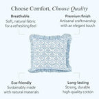 CPC Indigo Regal Hand Block Print 100% Cotton Ruffle Throw Pillow Cover 24x24 inch with Hidden Zipper Decorative for Couch, Bed, Sofa, Farmhouse, Cottagecore Decor Gift Christmas Fall Thanksgiving - Image 6